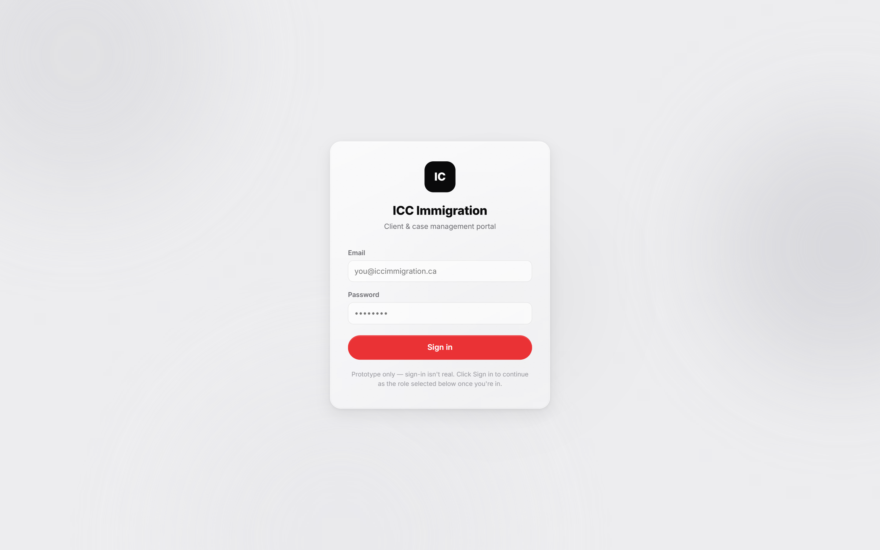 Earlier login screen with red primary button