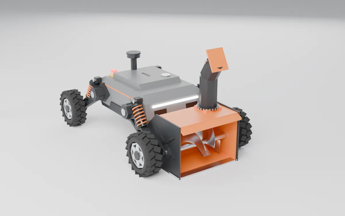 Version 2: graphite body with orange coil springs, a light bar and faceted low-poly tires.