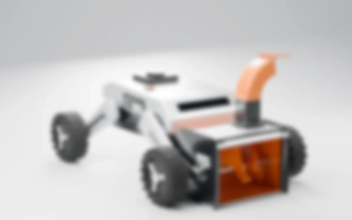 Version 4: suspension hidden inside faceted silver arm fairings, an Altoz-style curved orange chute.